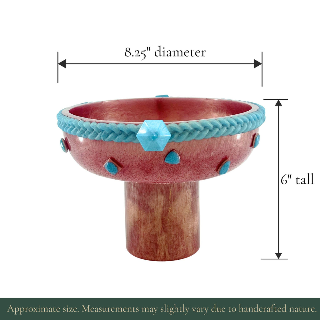 Pedestal Serving Bowl with Stone Accents - Rose Gold with Teal Stone