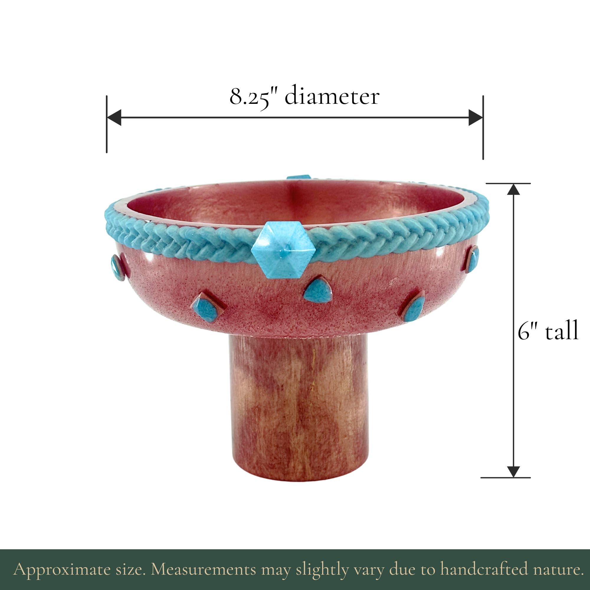 Pedestal Serving Bowl with Stone Accents - Rose Gold with Teal Stone