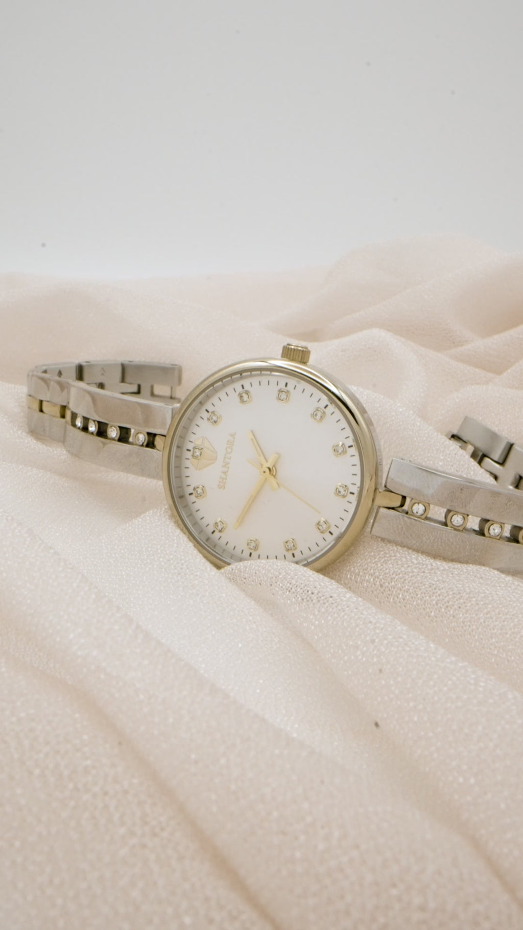 Shantora Ivory Halo | Clear Stone & Dual-Tone Silver–Gold Band